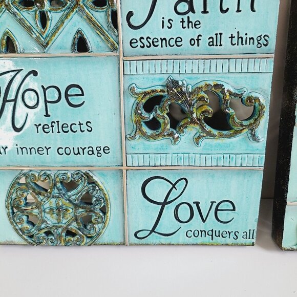 Live Love Love Home Decor Enamel Finish Wall Art Set Teal Brown 9.5"x9.5" - Picture 4 of 13